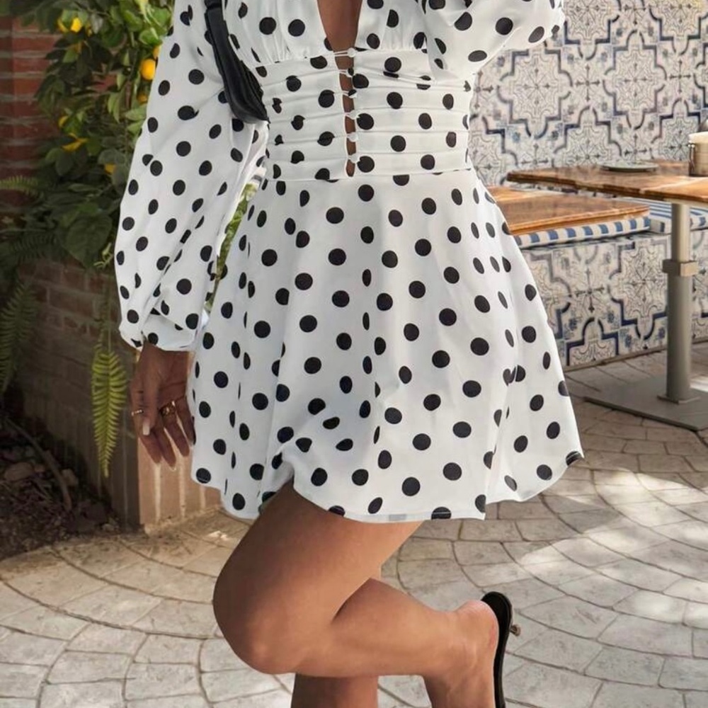 Black & White Polka Dot Mini Dress – Size S